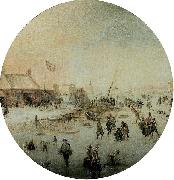 Hendrick Avercamp, Winter landscape with skates and people playing kolf